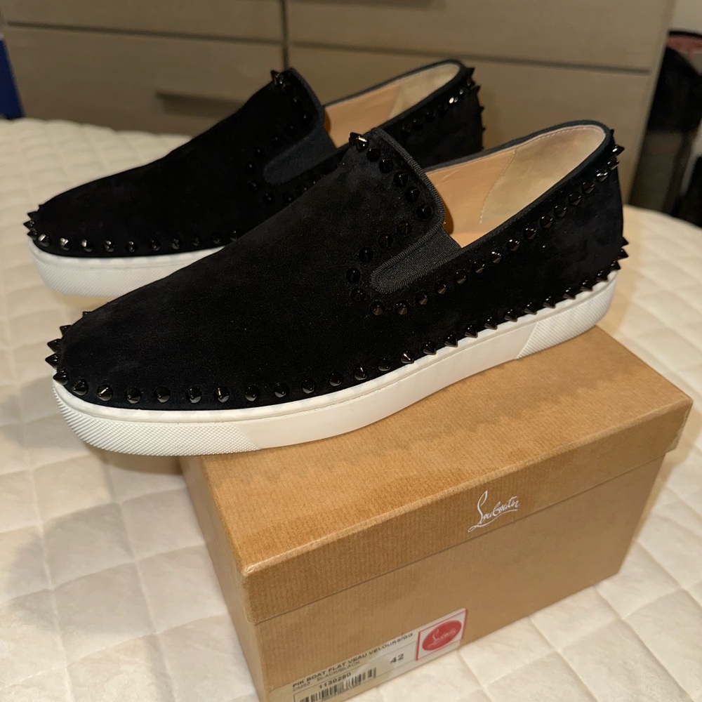 Christian Louboutin Pik Boat Studded Suede Sneakers (Men’s)
